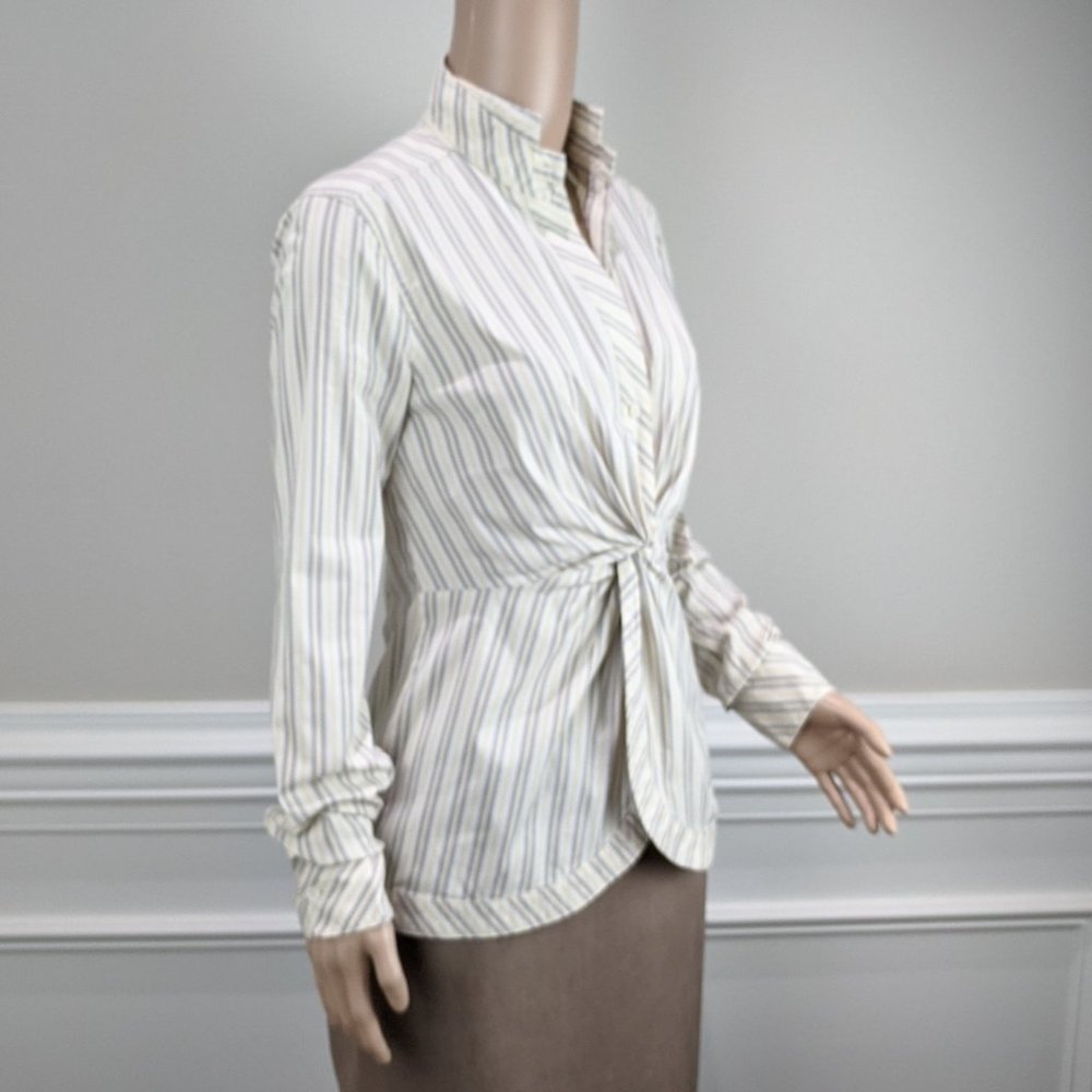 BCBG MAXAZRIA Yellow Striped Side Zip Twist Front Top Size XS